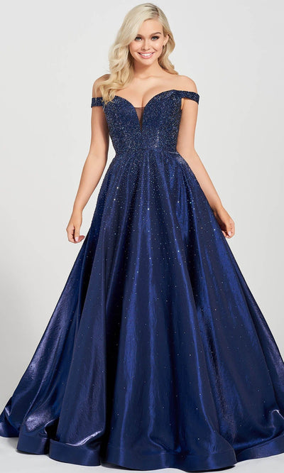 Ellie Wilde EW122106 - Off Shoulder Prom Gown Special Occasion Dress 00 / Navy Blue