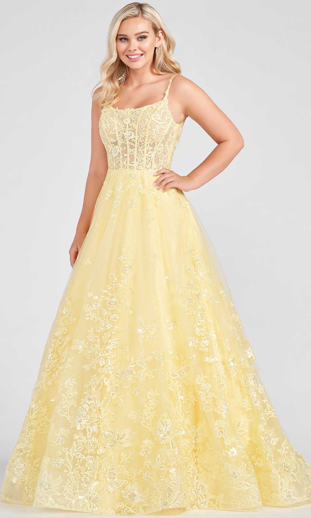 Ellie Wilde EW122109 - Scoop Floral Prom Dress Prom Dresses 00 / Light Yellow