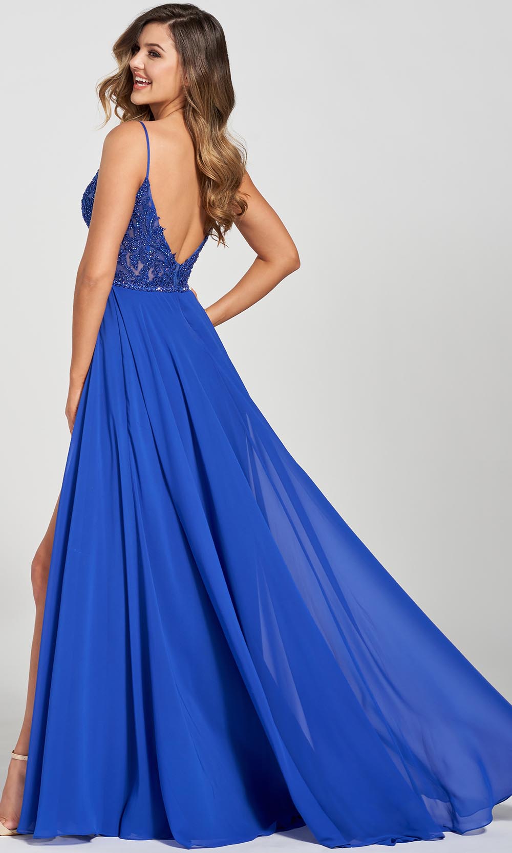 Ellie Wilde EW122121 - Lace Applique With Stone Accents Chiffon A-line Gown Prom Dresses