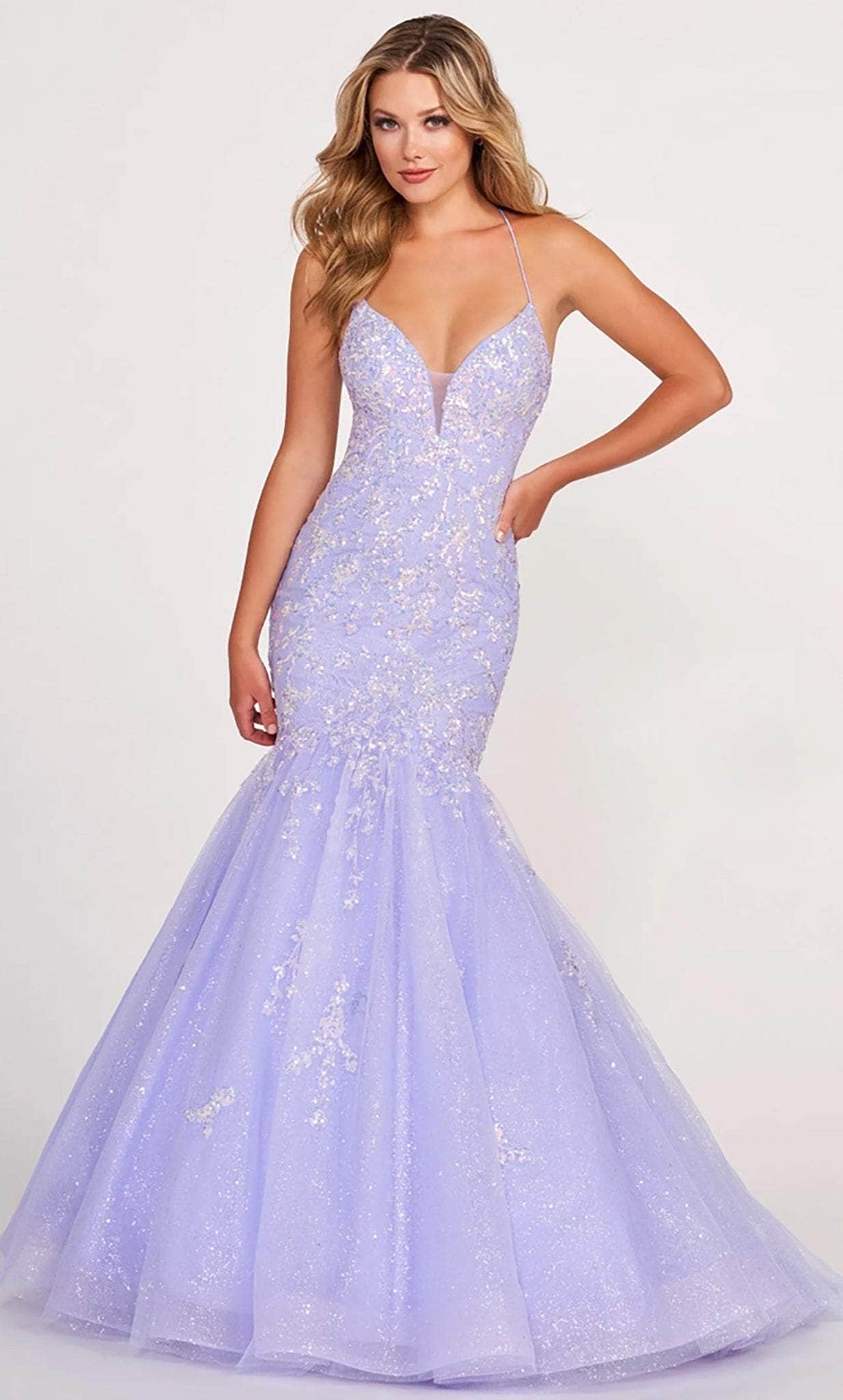 Ellie Wilde EW34011 - Glitter Plunging V Neckline Evening Dress Pageant Dresses 00 / Periwinkle