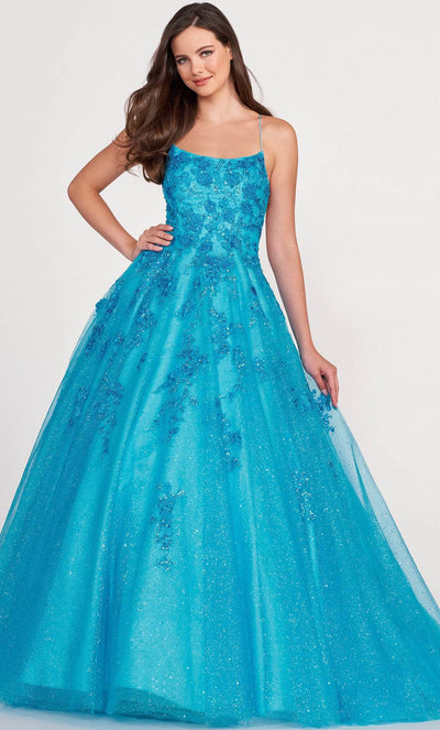 Ellie Wilde EW34026 - Glitter Stone Embellished Ballgown Ball Gowns 00 / Ocean Blue