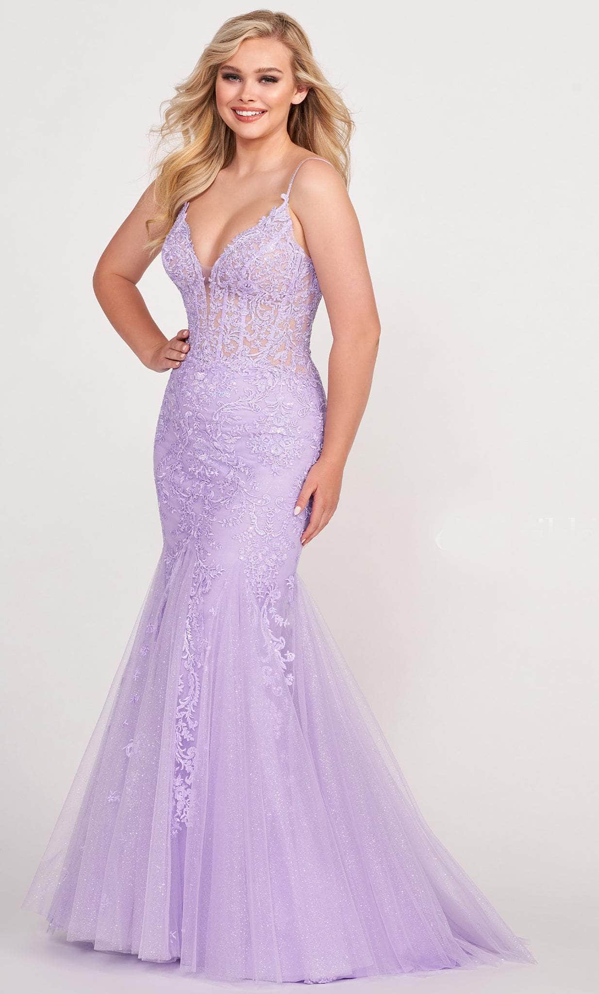Ellie Wilde EW34033 - Beaded Lace Mermaid Evening Gown Evening Dresses 00 / Lavender