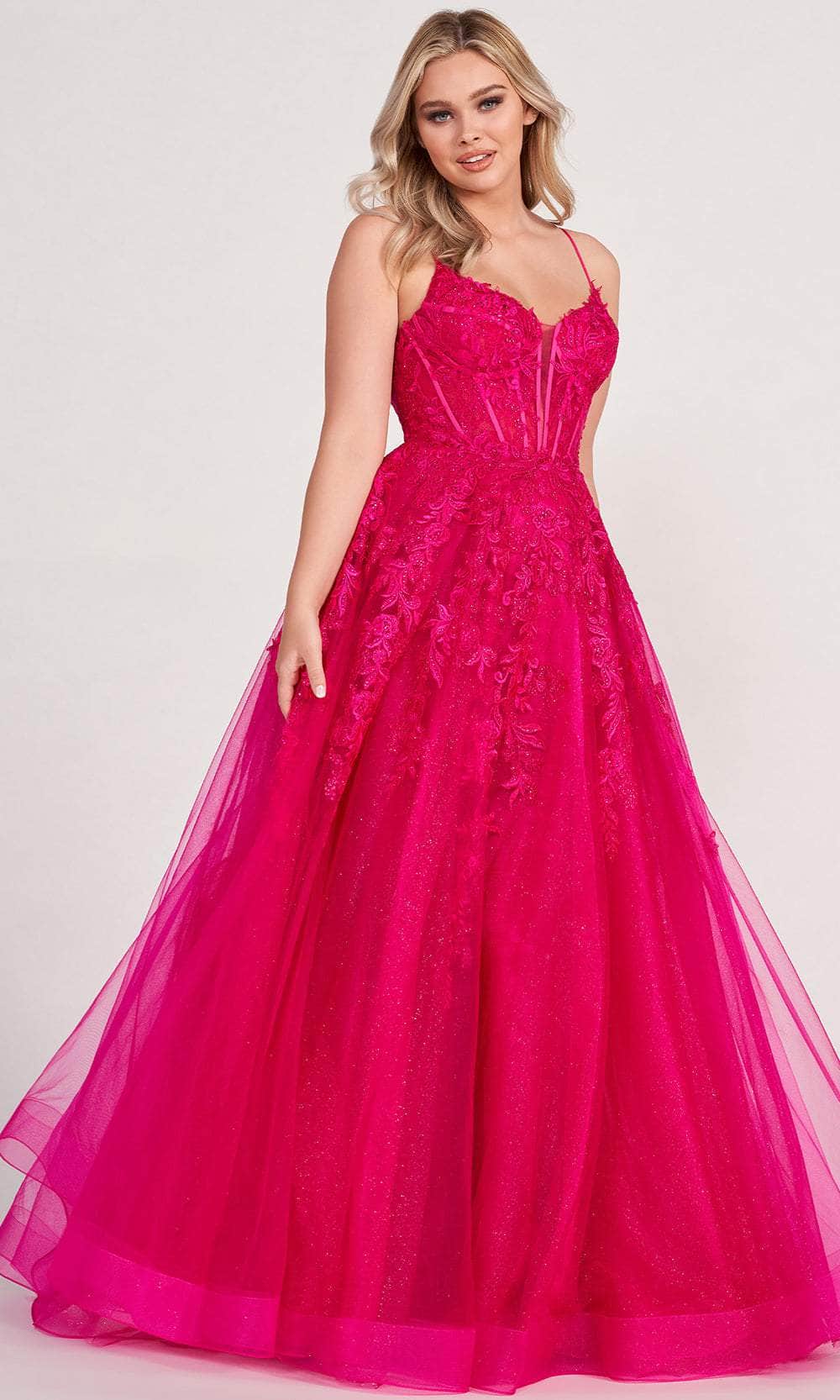 Ellie Wilde EW34036 - Lace Ornate Corset Prom Dress Prom Dresses 00 / Magenta