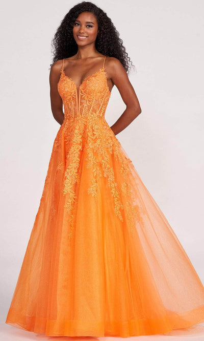 Ellie Wilde EW34036 - Lace Ornate Corset Prom Dress Prom Dresses 00 / Orange