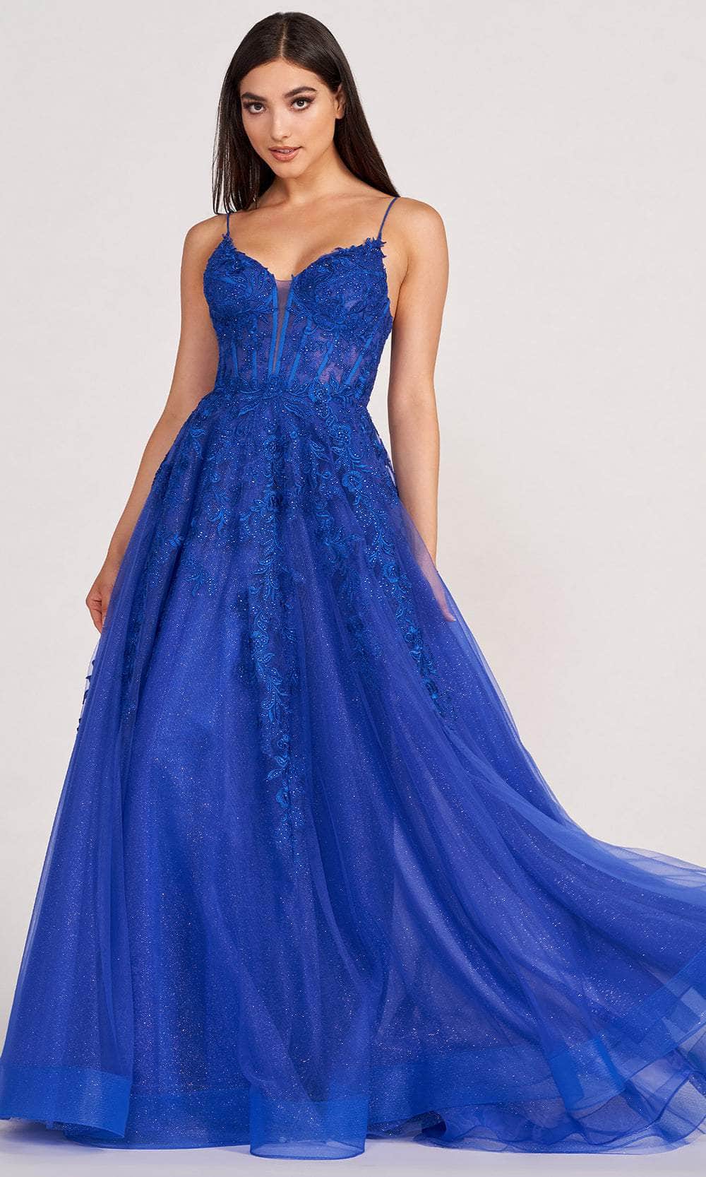 Ellie Wilde EW34036 - Lace Ornate Corset Prom Dress Prom Dresses 00 / Royal Blue
