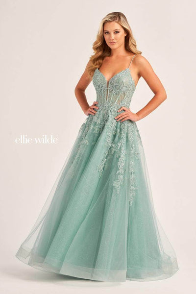 Ellie Wilde EW34036 - Lace Ornate Corset Prom Dress Prom Dresses 00 / Sage