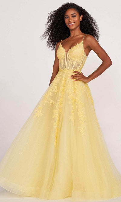 Ellie Wilde EW34036 - Lace Ornate Corset Prom Dress Prom Dresses 00 / Yellow
