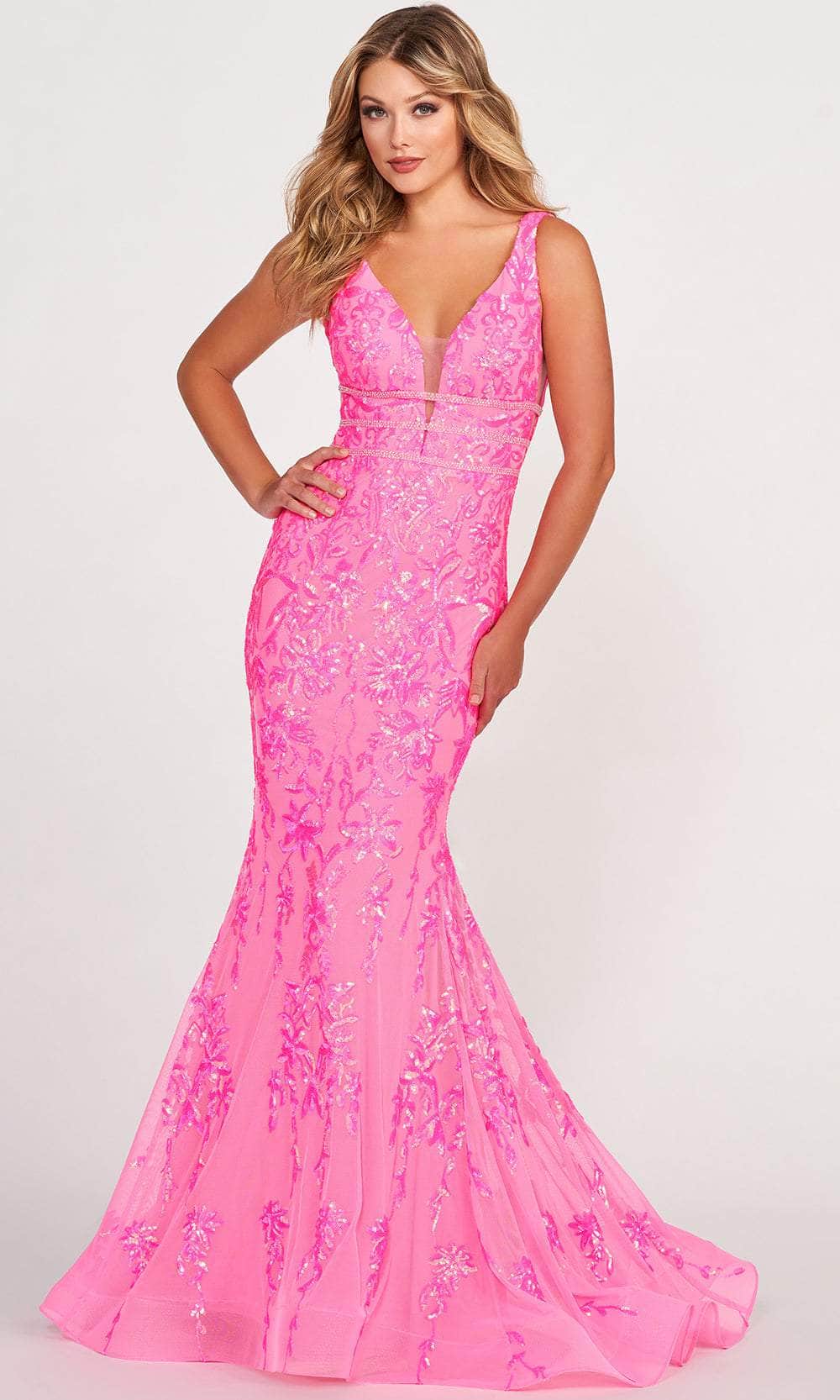Ellie Wilde EW34041 - Sequin Motif Mermaid Prom Dress Prom Dresses 00 / Hot Pink