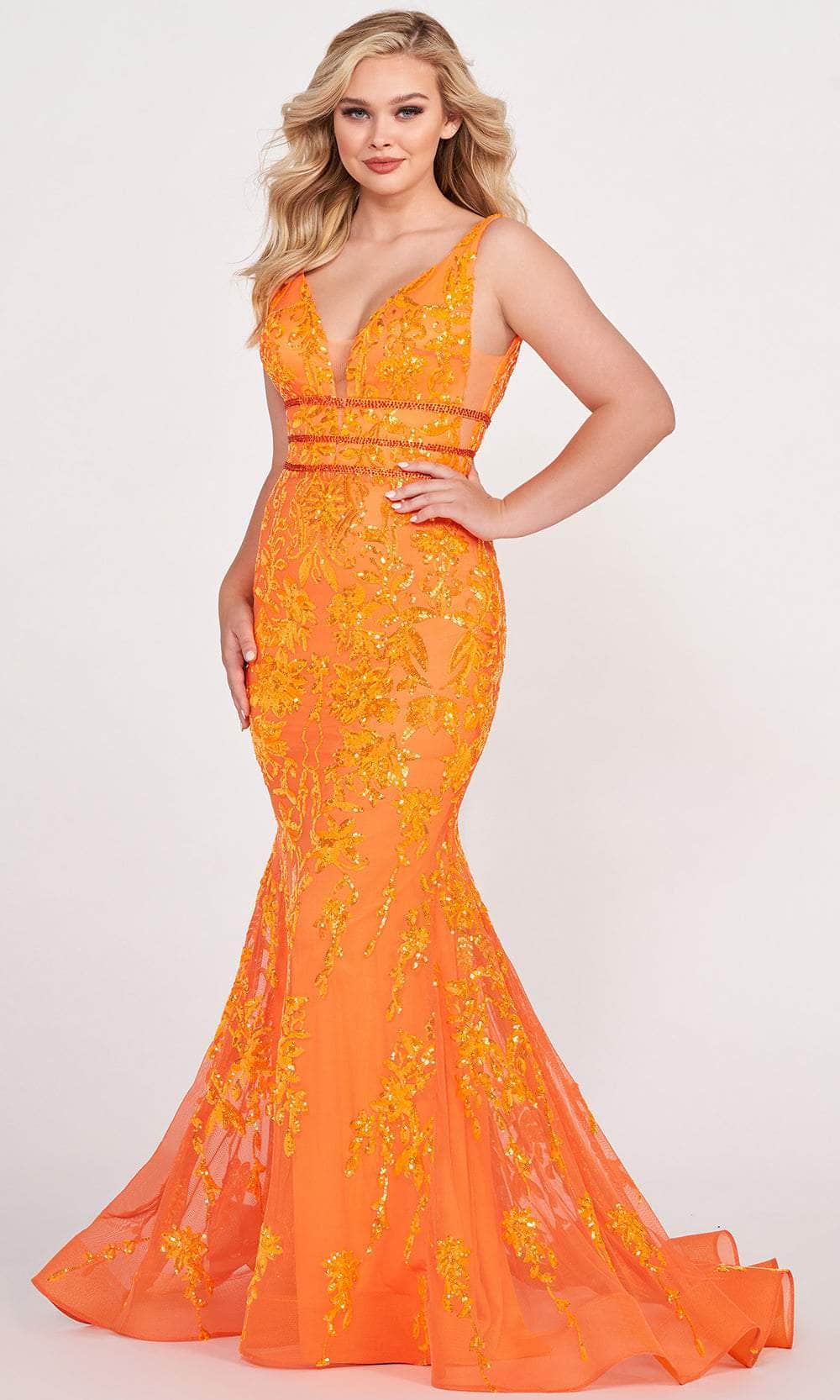 Ellie Wilde EW34041 - Sequin Motif Mermaid Prom Dress Prom Dresses 00 / Orange