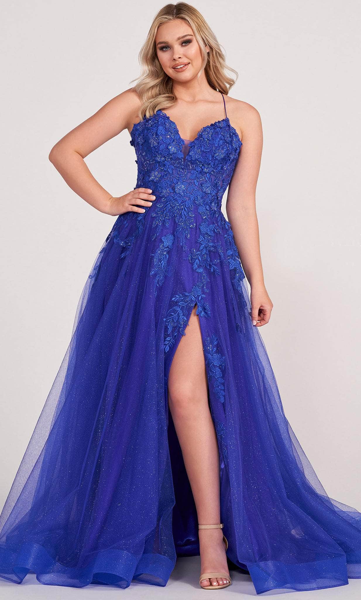 Ellie Wilde EW34042 - Sweetheart Floral Lace Evening Gown Prom Desses 00 / Lapis
