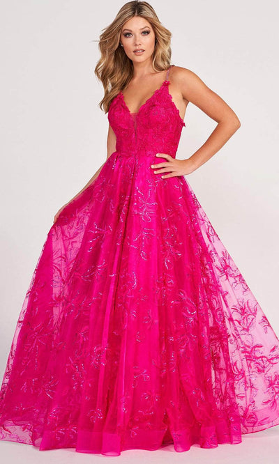 Ellie Wilde EW34051 - Embroidered Lace A-Line Prom Dress Prom Dresses 00 / Magenta