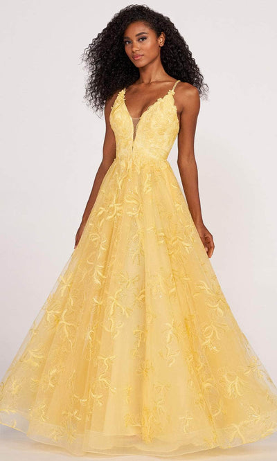Ellie Wilde EW34051 - Embroidered Lace A-Line Prom Dress Prom Dresses 00 / Yellow