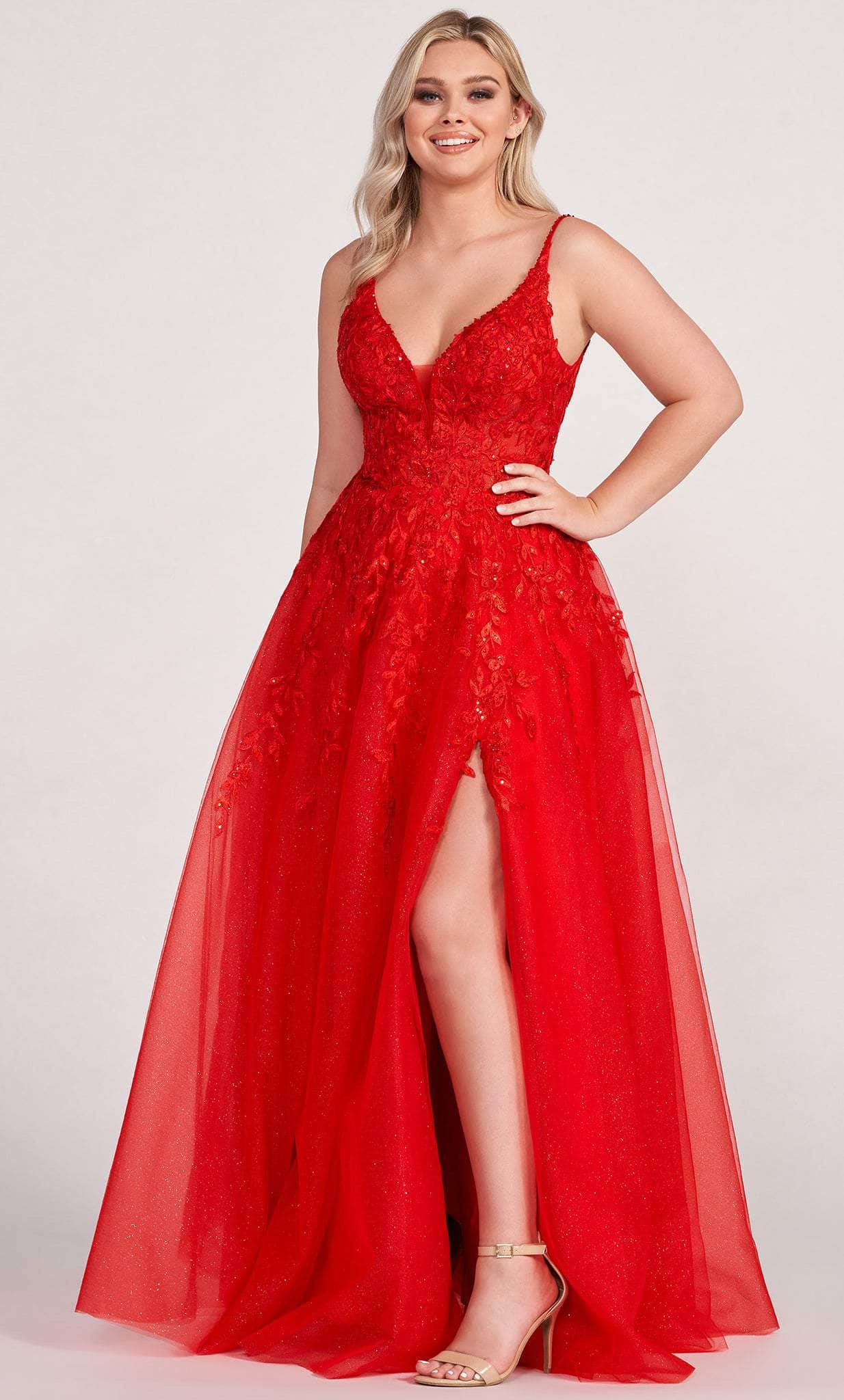 Ellie Wilde EW34089 - V-Back Embroidered Prom Gown Prom Dresses 00 / Red