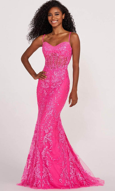 Ellie Wilde EW34101 - Sequined Corset Trumpet Prom Dress Prom Dresses 00 / Magenta