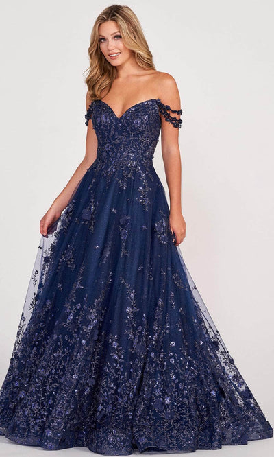 Ellie Wilde EW34113 - Sweetheart Beaded Floral Ballgown Evening Dresses 00 / Navy