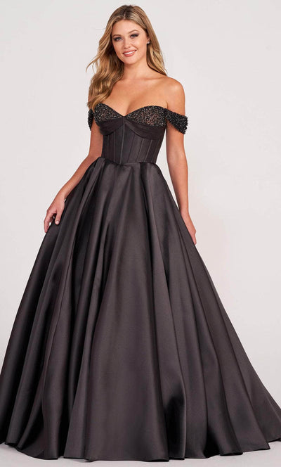 Ellie Wilde EW34118 - Off Shoulder Corseted A-line Dress Prom Dresses 00 / Black