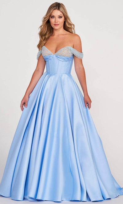 Ellie Wilde EW34118 - Off Shoulder Corseted A-line Dress Prom Dresses 00 / Lt.Blue