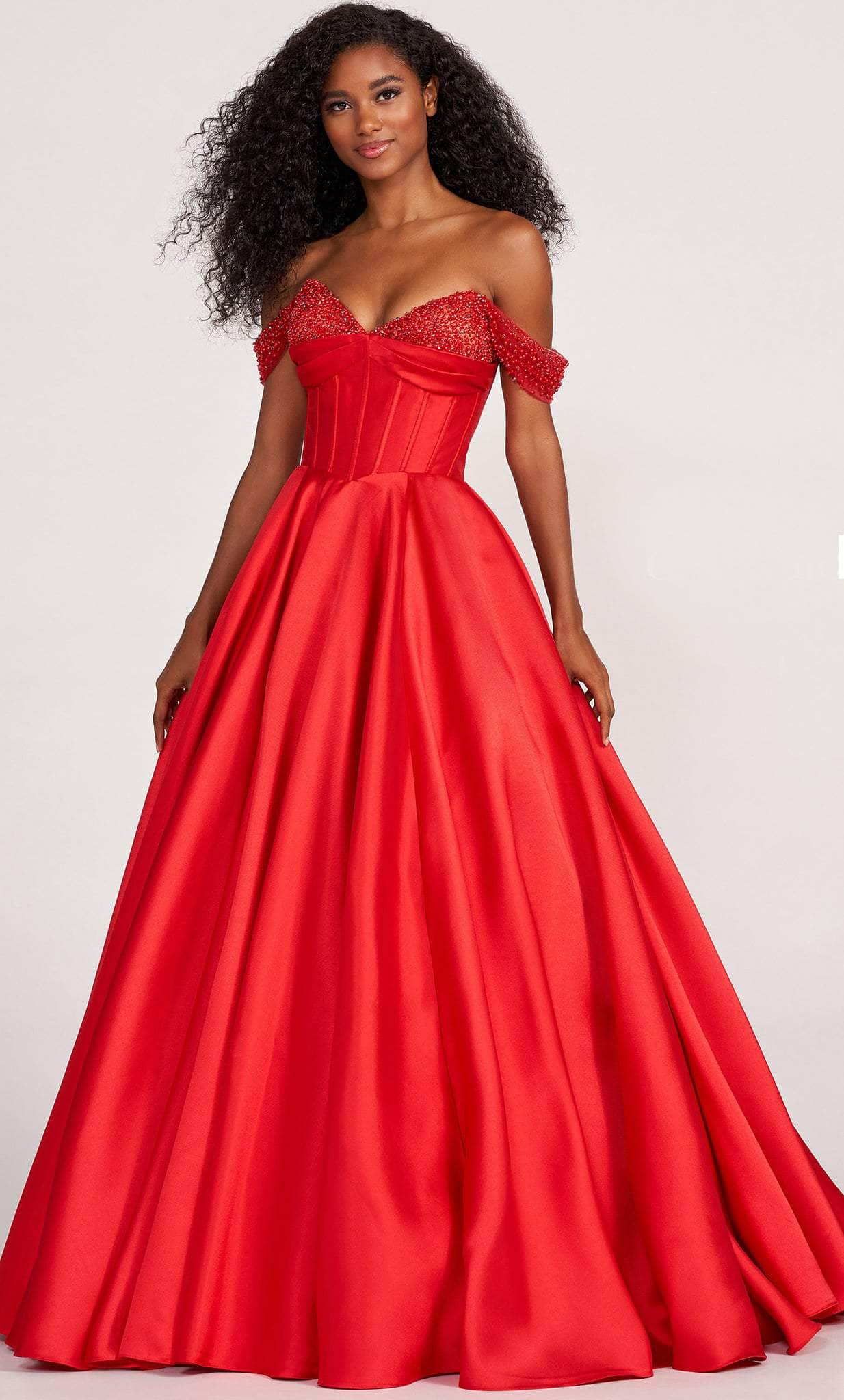 Ellie Wilde EW34118 - Off Shoulder Corseted A-line Dress Prom Dresses 00 / Red