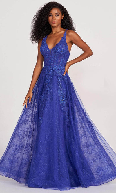 Ellie Wilde EW34123 - Plunging V Neck Multilayer Gown Evening Dresses 00 / Royal Blue