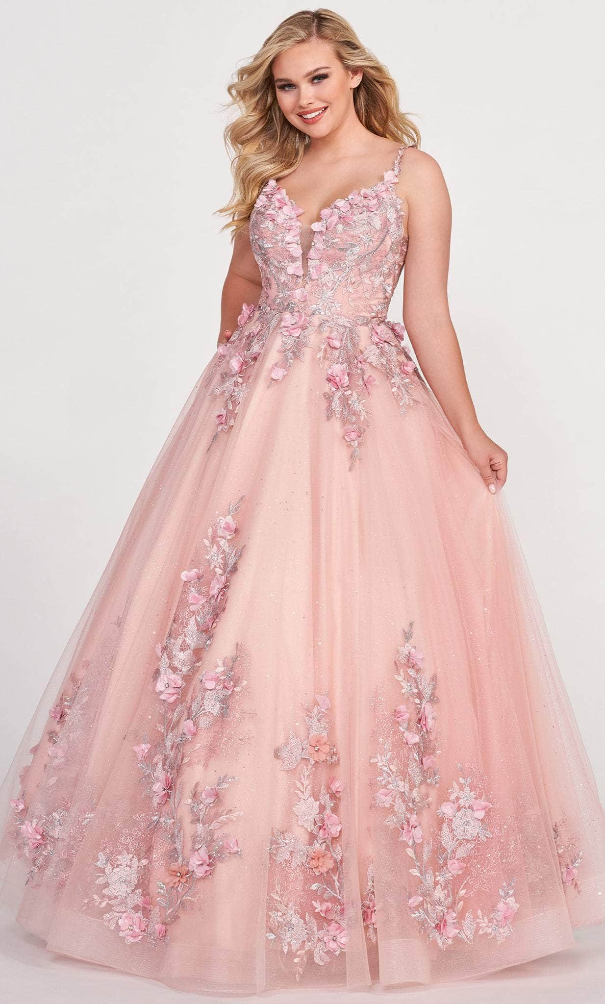 Ellie Wilde EW34125 - Tulle-Made 3D Floral Detailed Gown Ball Gowns 00 / English Rose