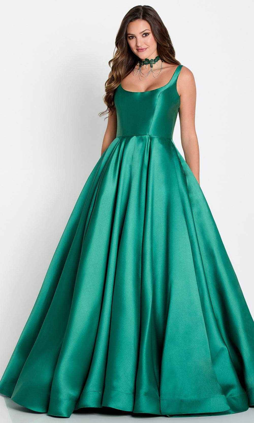 Ellie Wilde EW34130 - Scoop Neck Satin Prom Dress Prom Dresses 00 / Emerald