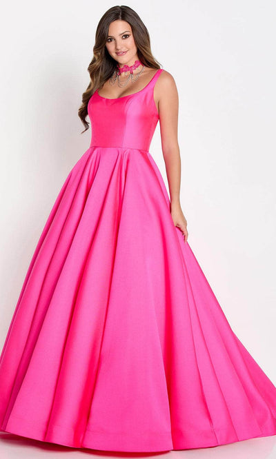 Ellie Wilde EW34130 - Scoop Neck Satin Prom Dress Prom Dresses 00 / Hot Pink