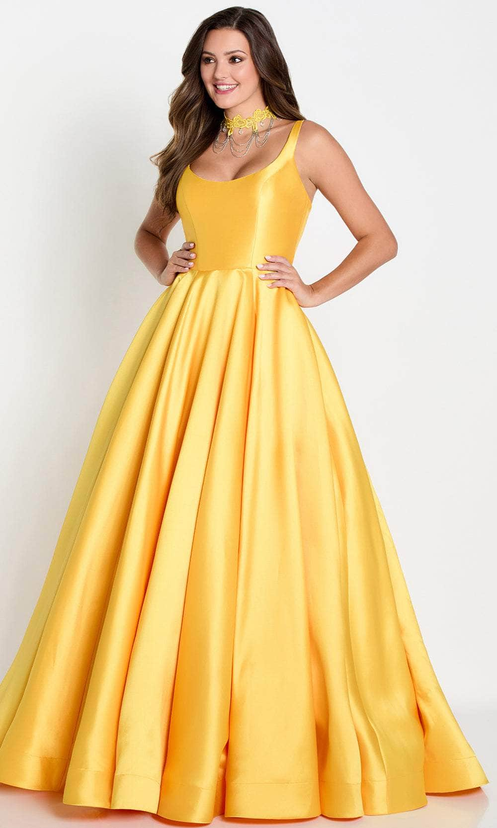 Ellie Wilde EW34130 - Scoop Neck Satin Prom Dress Prom Dresses 00 / Sunflower