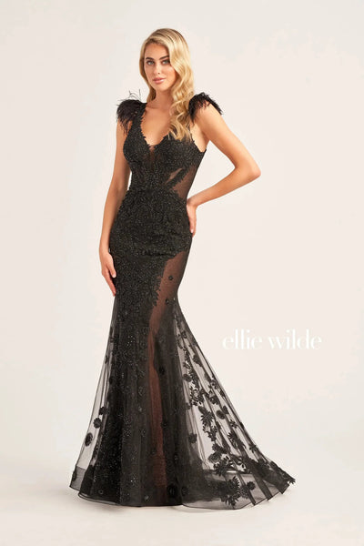 Ellie Wilde EW35009 - Feather V-Back Evening Dress