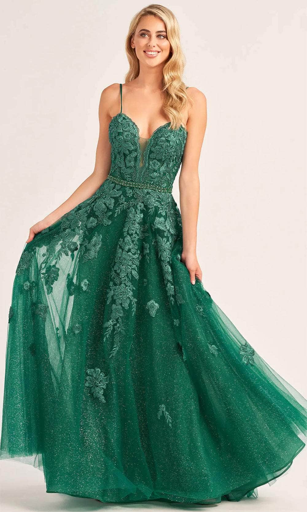 Ellie Wilde EW35016 - Fitted Floral Evening Dress Evening Dresses 00 / Emerald