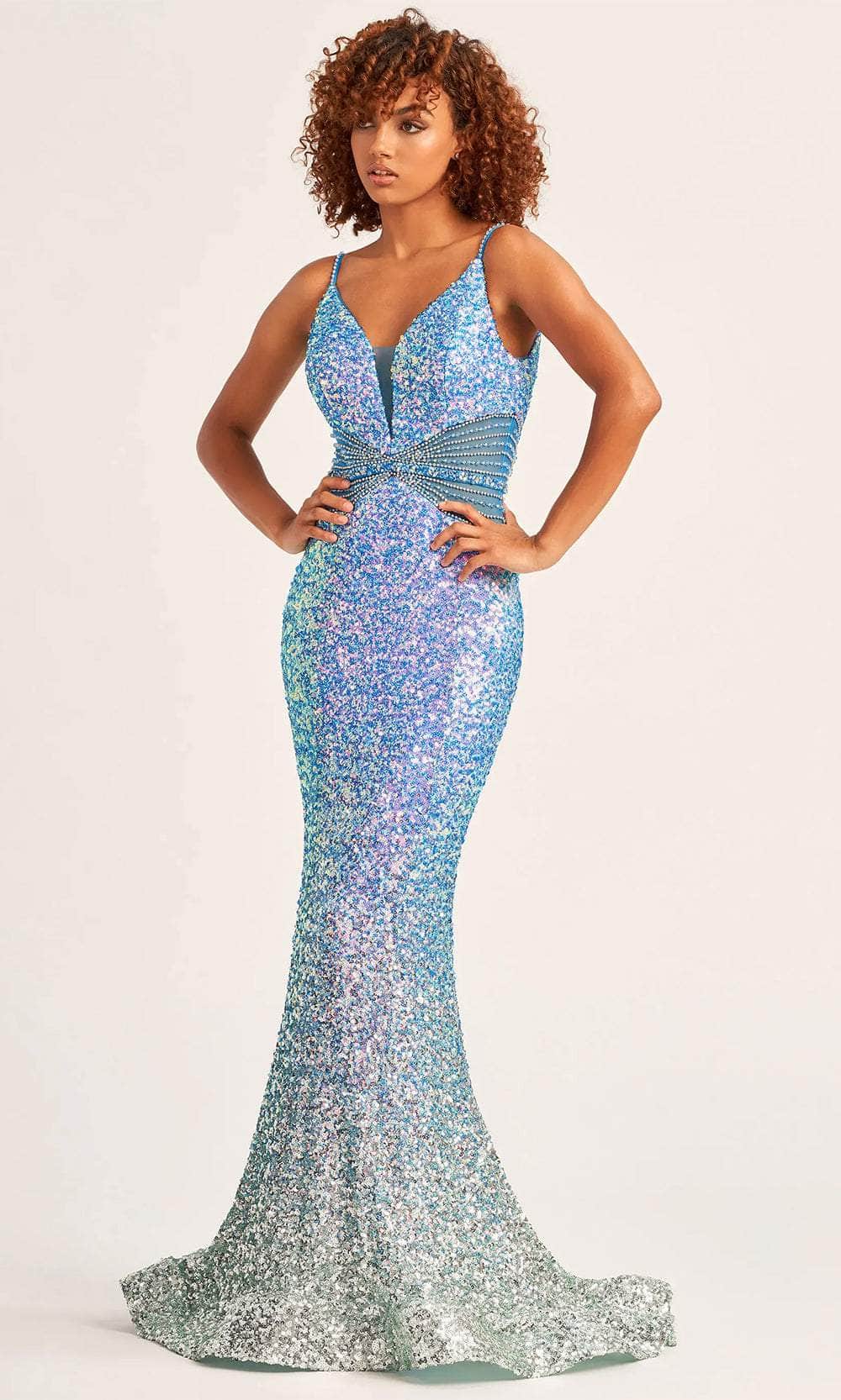 Ellie Wilde EW35044 - Rhinestone Embellished Sleeveless Prom Gown Pageant Dresses 00 / Ocean Blue