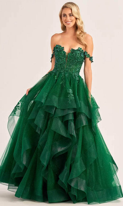 Ellie Wilde EW35084 - Floral Off-Shoulder Ballgown Ball Gowns 00 / Emerald