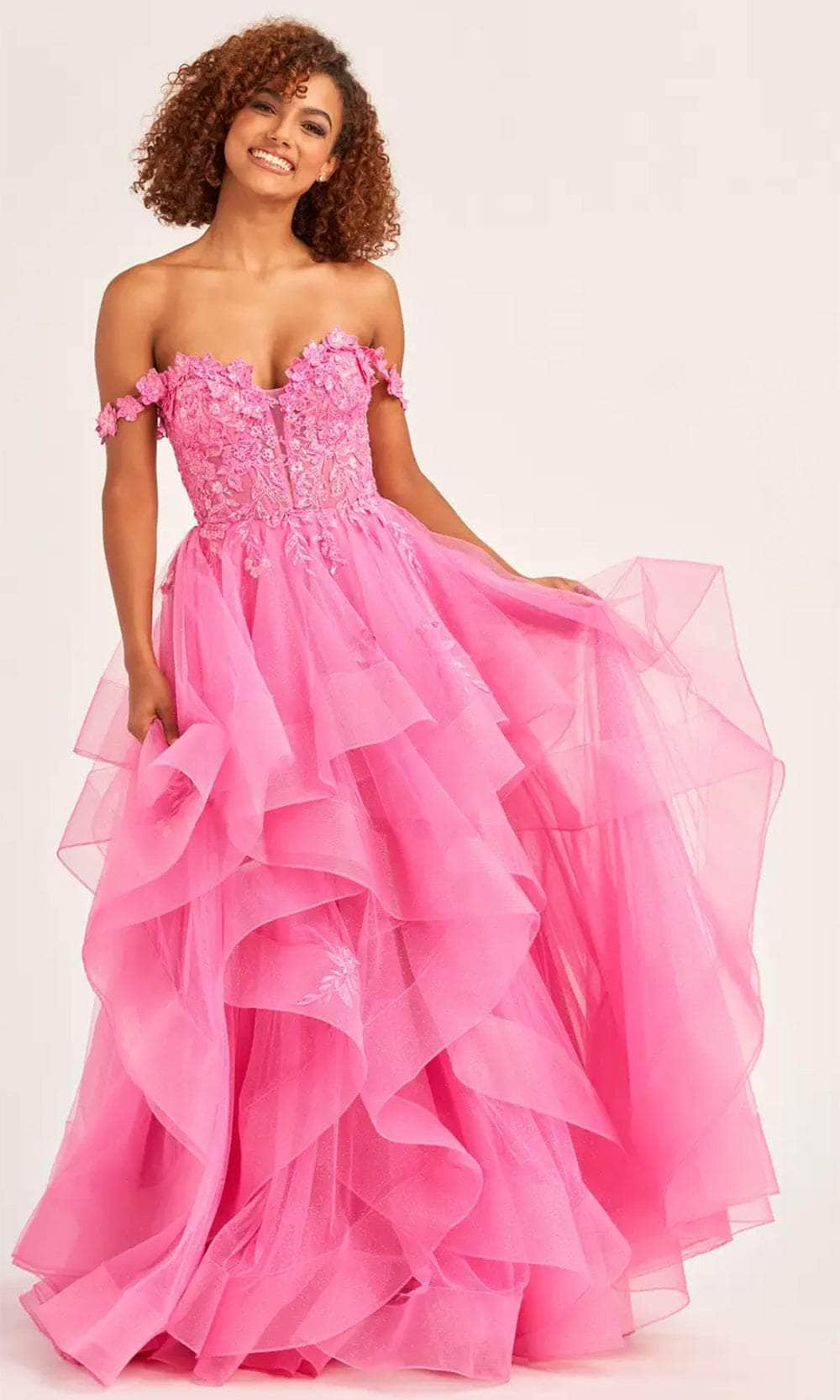 Ellie Wilde EW35084 - Floral Off-Shoulder Ballgown Ball Gowns 00 / Hot Pink