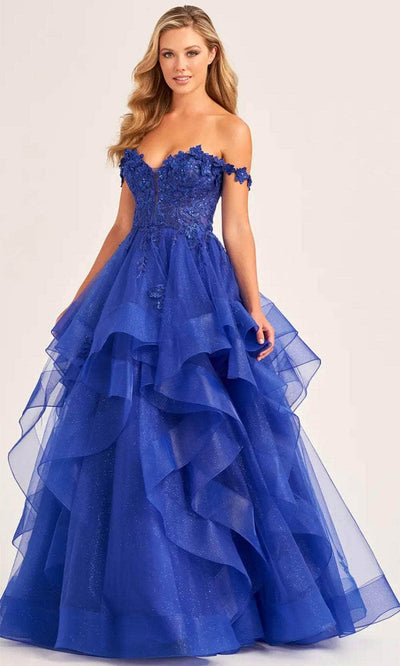 Ellie Wilde EW35084 - Floral Off-Shoulder Ballgown Ball Gowns 00 / Royal Blue