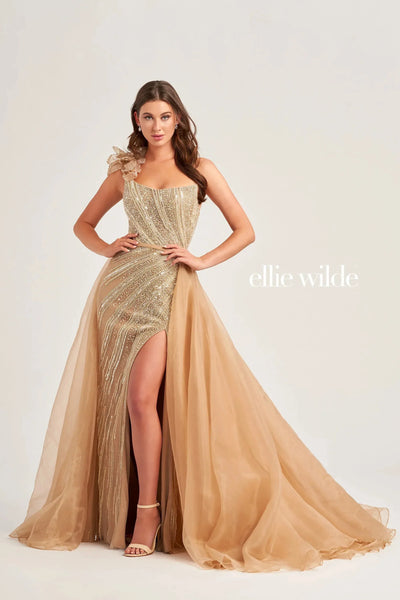 Ellie Wilde EW35087 - Scoop Neck One-Shoulder Gown