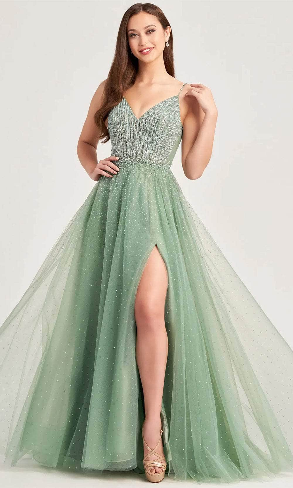 Ellie Wilde EW35088 - Stone Accented Sleeveless Evening Gown Evening Dresses 00 / Sea Mist