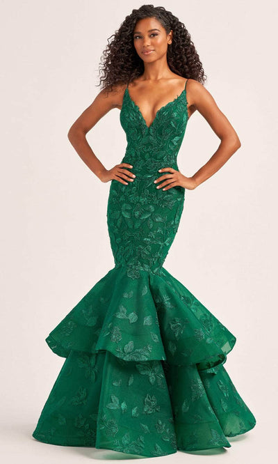 Ellie Wilde EW35092 - V-Neck Mermaid Evening Dress Prom Dresses 00 / Emerald