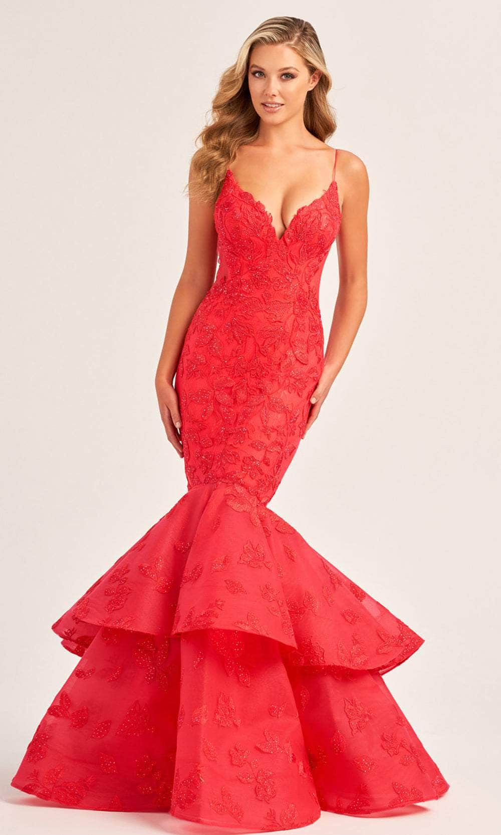 Ellie Wilde EW35092 - V-Neck Mermaid Evening Dress Prom Dresses 00 / Strawberry