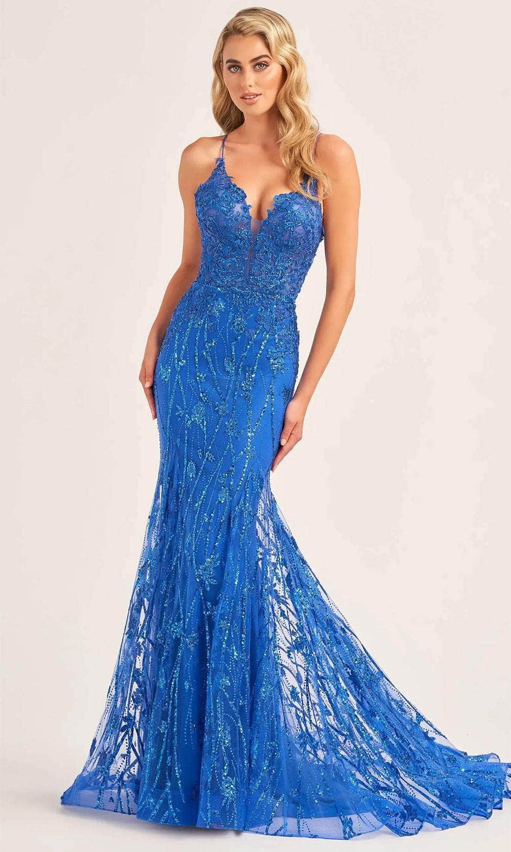 Ellie Wilde EW35104 - Sequin Floral Evening Dress Evening Dresses 00 / Royal Blue