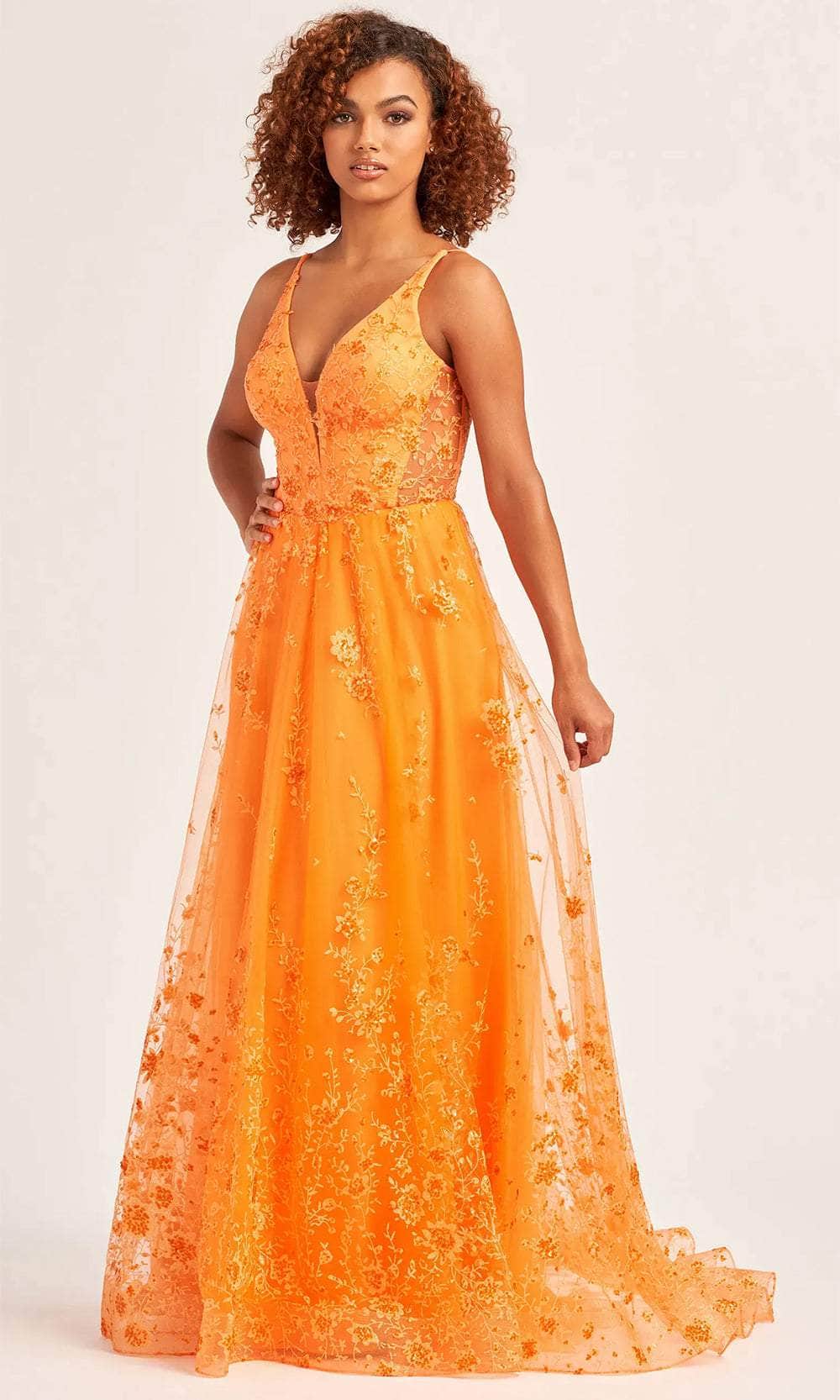 Ellie Wilde EW35105 - Open Back Fitted Evening Dress Evening Dresses 00 / Orange
