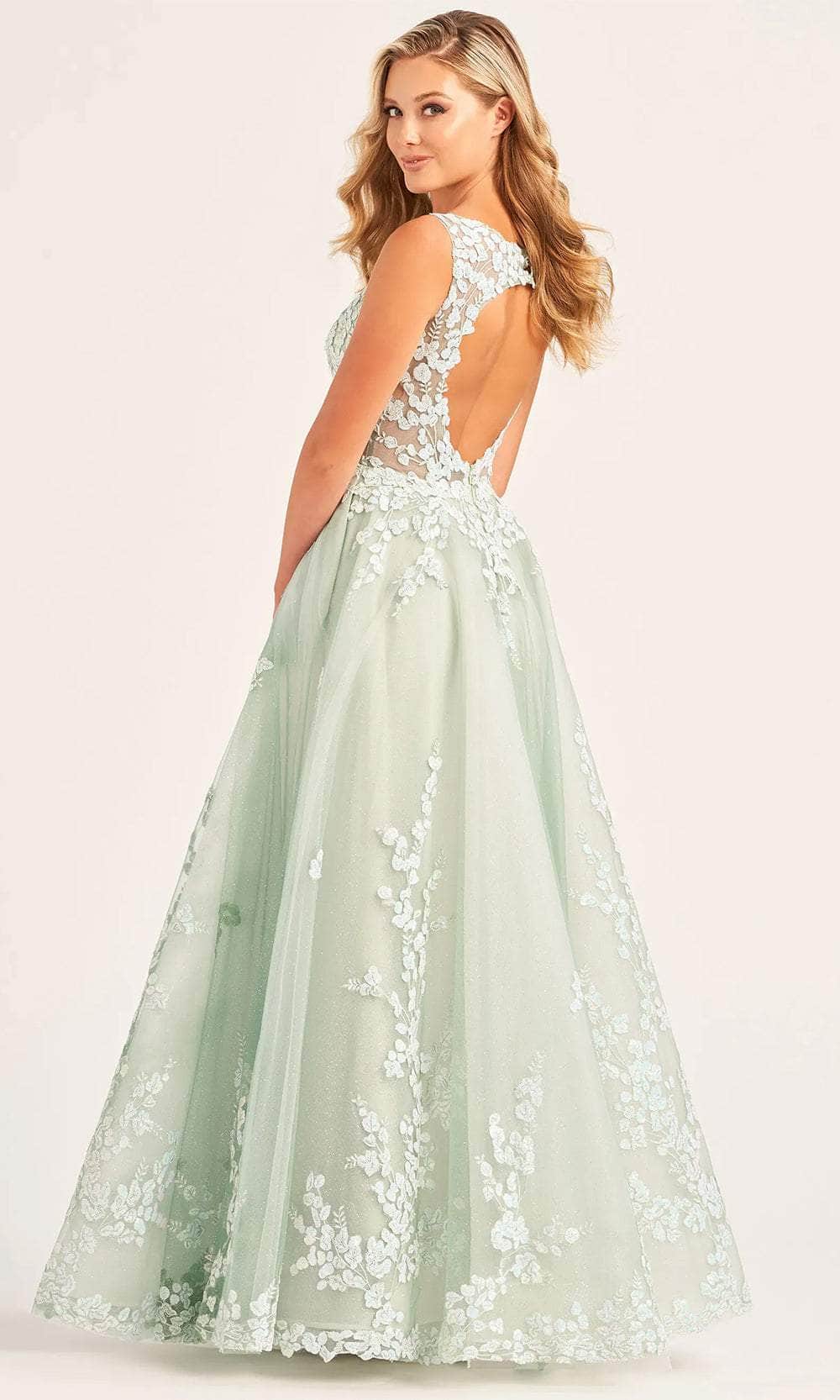 Ellie Wilde EW35106 - Plunging V-Neck Lace Applique Ballgown Ball Gowns