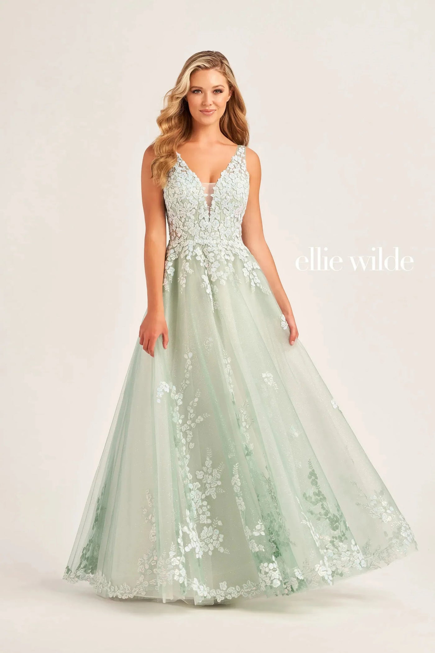 Ellie Wilde EW35106 - Lace Applique Open Back Ballgown