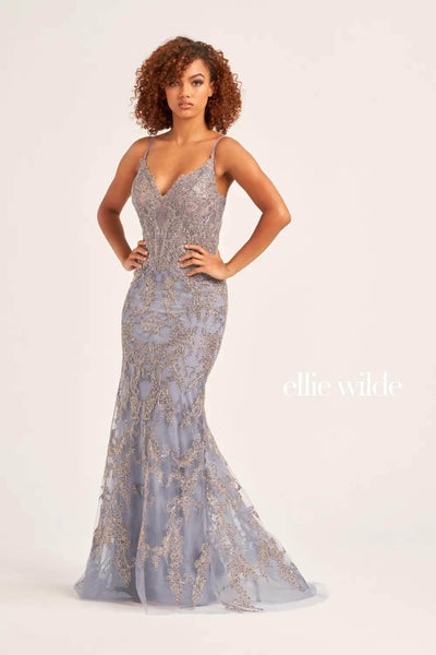 Ellie Wilde EW35115 - Plunging V-Neck Sheath Evening Dress