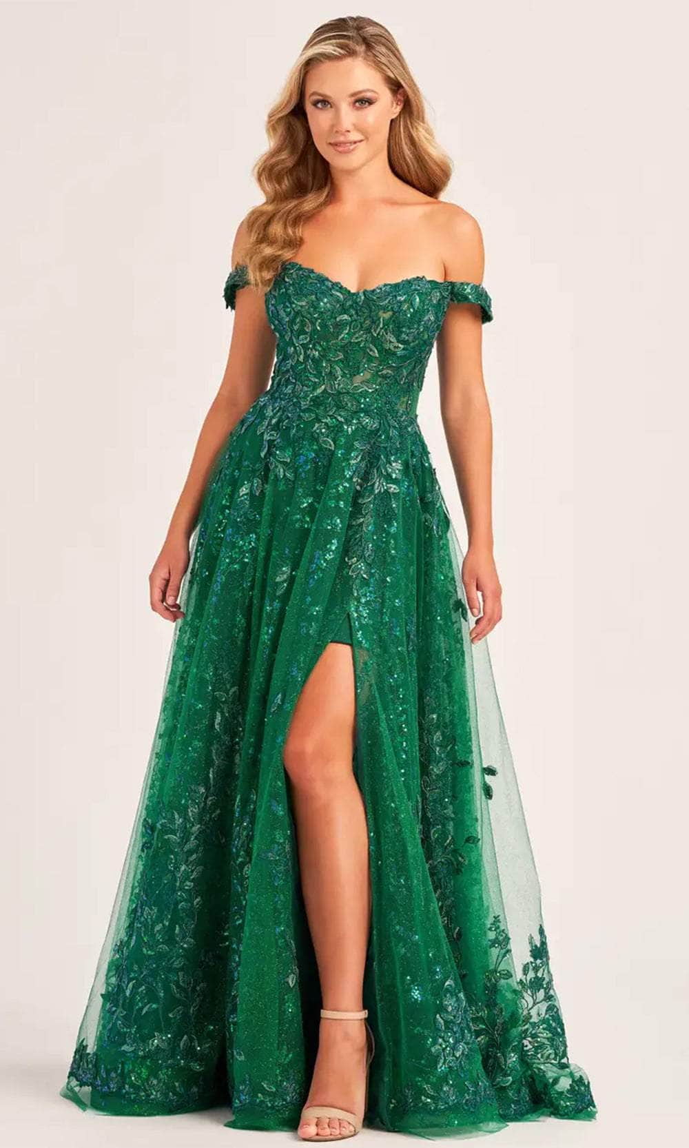 Ellie Wilde EW35116 - Lace Applique A-Line Prom Gown Prom Dresses 00 / Emerald