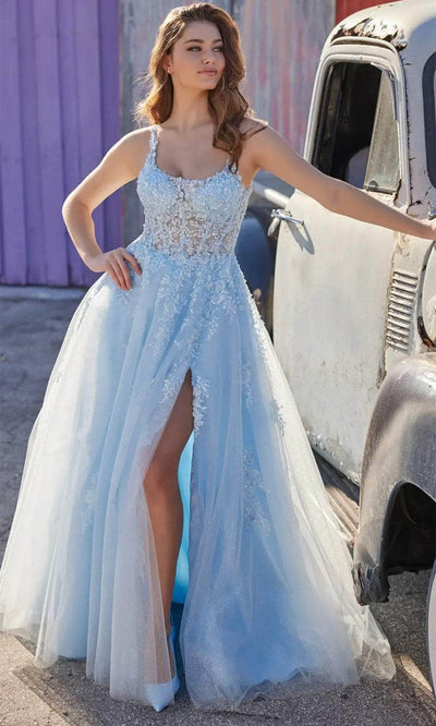 Ellie Wilde EW35118 - Corset Bodice Scoop Neck Prom Gown Prom Dresses 00 / Ice Blue