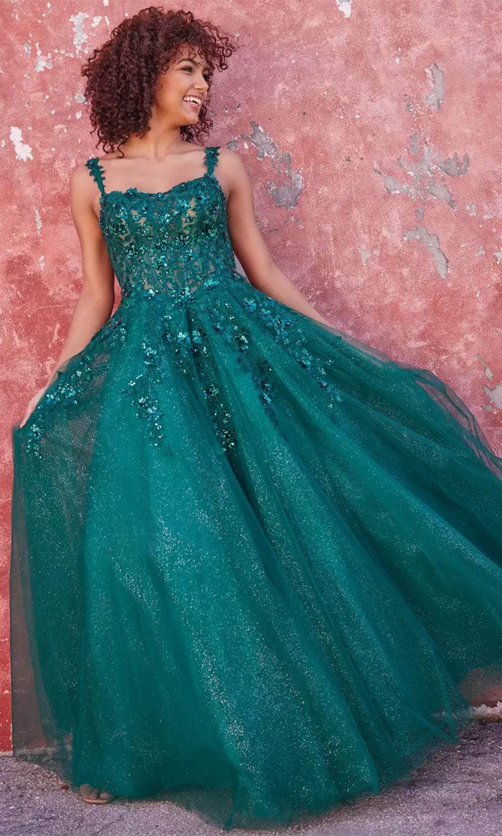 Ellie Wilde EW35123 - Embroidered Scoop Neck Prom Gown Prom Dresses 00 / Emerald