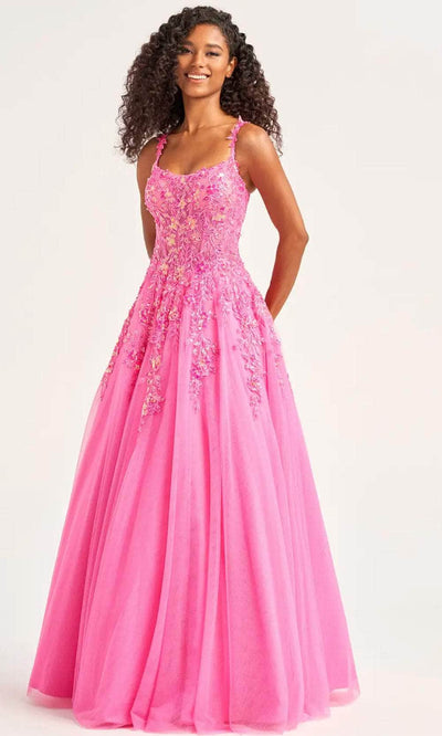 Ellie Wilde EW35123 - Embroidered Scoop Neck Prom Gown Prom Dresses 00 / Hot Pink