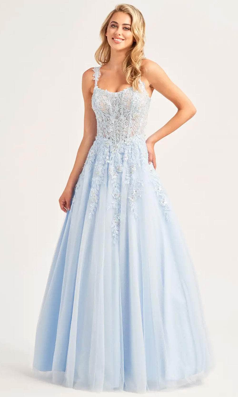 Ellie Wilde EW35123 - Embroidered Scoop Neck Prom Gown Prom Dresses 00 / Light Blue
