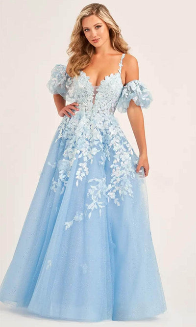 Ellie Wilde EW35205 - Lace Applique Embellished Corset Bodice Prom Gown Prom Dresses 00 / Ice Blue