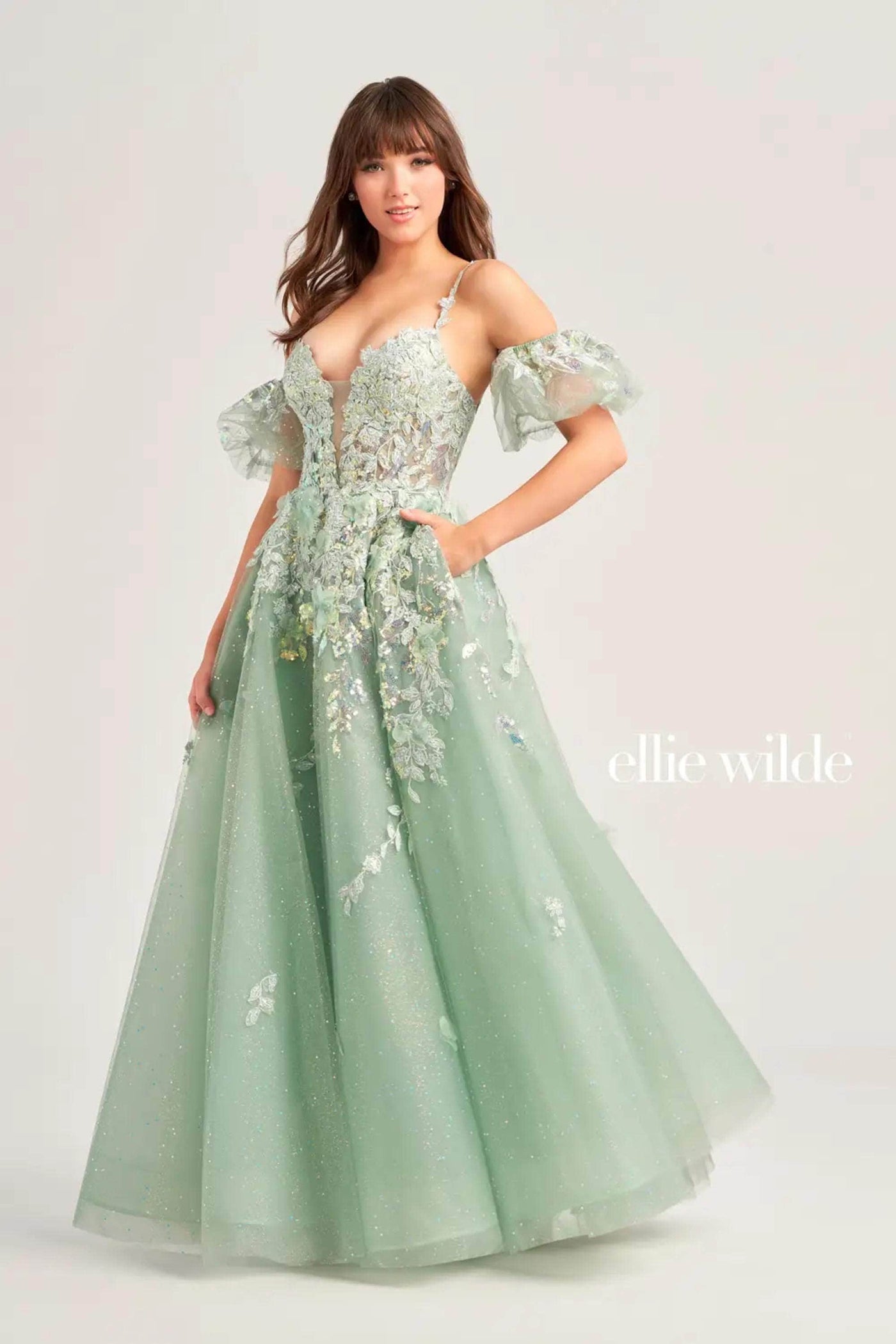 Ellie Wilde EW35205 - Plunging Neck Corset Bodice Gown