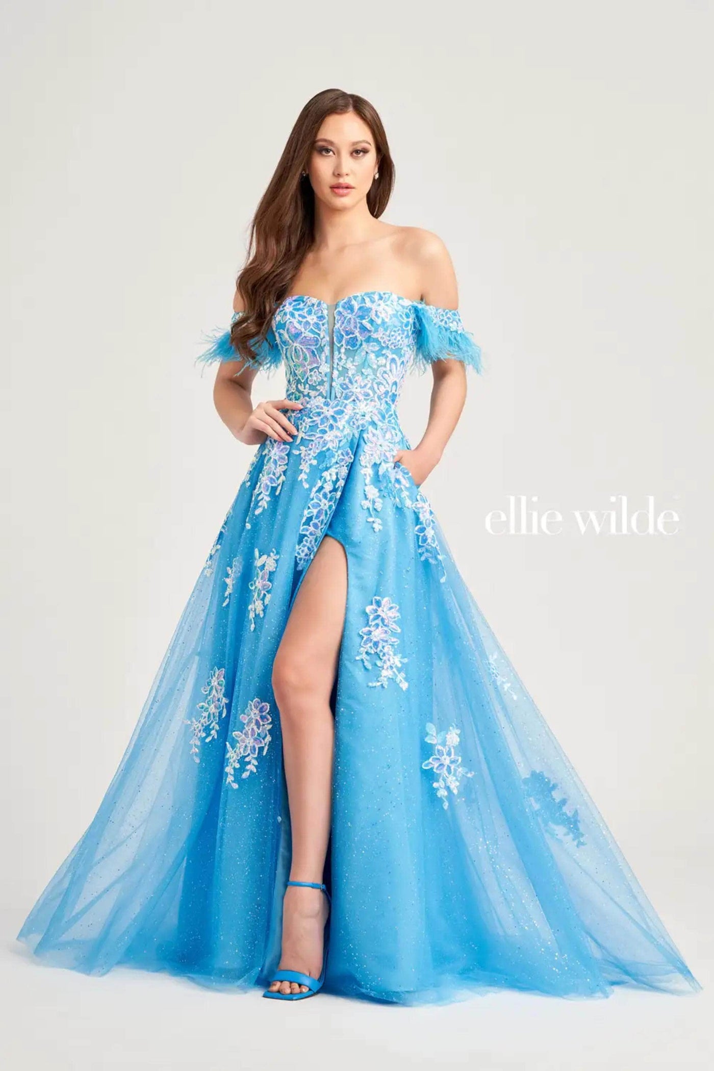 Ellie Wilde EW35220 - Off-Shoulder Sequin Embellished Gown